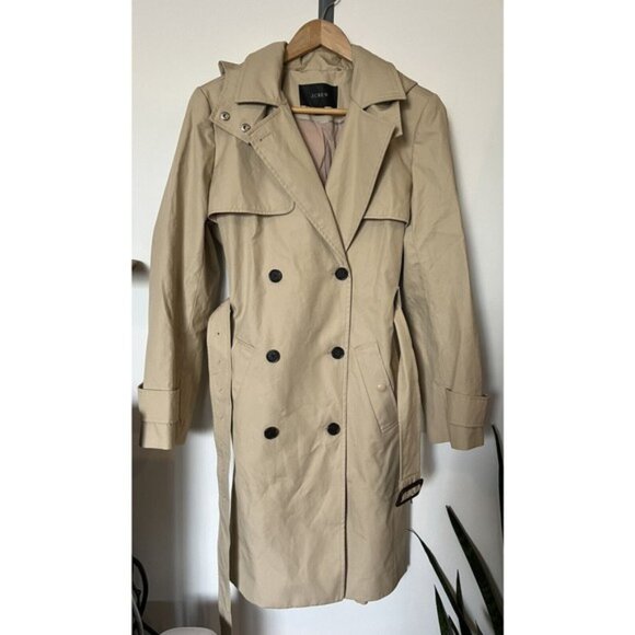 J Crew Khaki Icon Trench Coat With Detachable Hood Size 10 - Picture 4 of 13